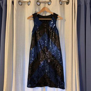 Blue and Black Chevron Sequin Party Dress Holiday